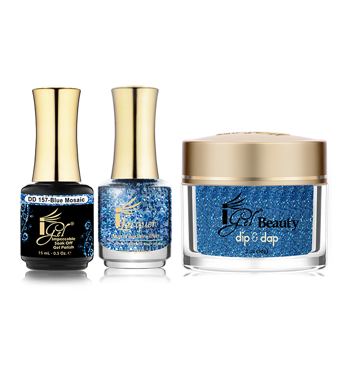 iGel 3in1 Dipping Powder + Gel Polish + Nail Lacquer, DD157, Blue Mosaic OK0523VD