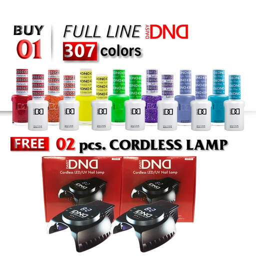 DND Duo Gel, 0.5oz, Full Line 307 Colors, Buy 1 Full Line Get 2pcs DND Cordless Lamp, FREE