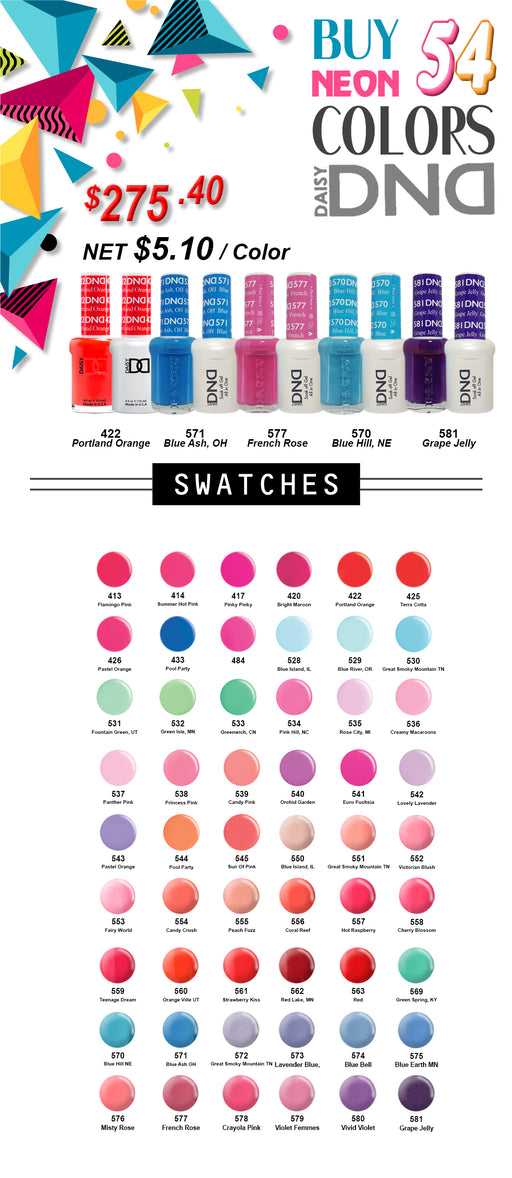 DND Nail Lacquer And Gel Polish, 54 Neon Colors, Special Price KK0918