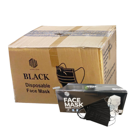 MW Disposable 3 PLY Face Mask (Made In China), BLACK, CASE (Pk: 50 pcs/box, 40 boxes/case)