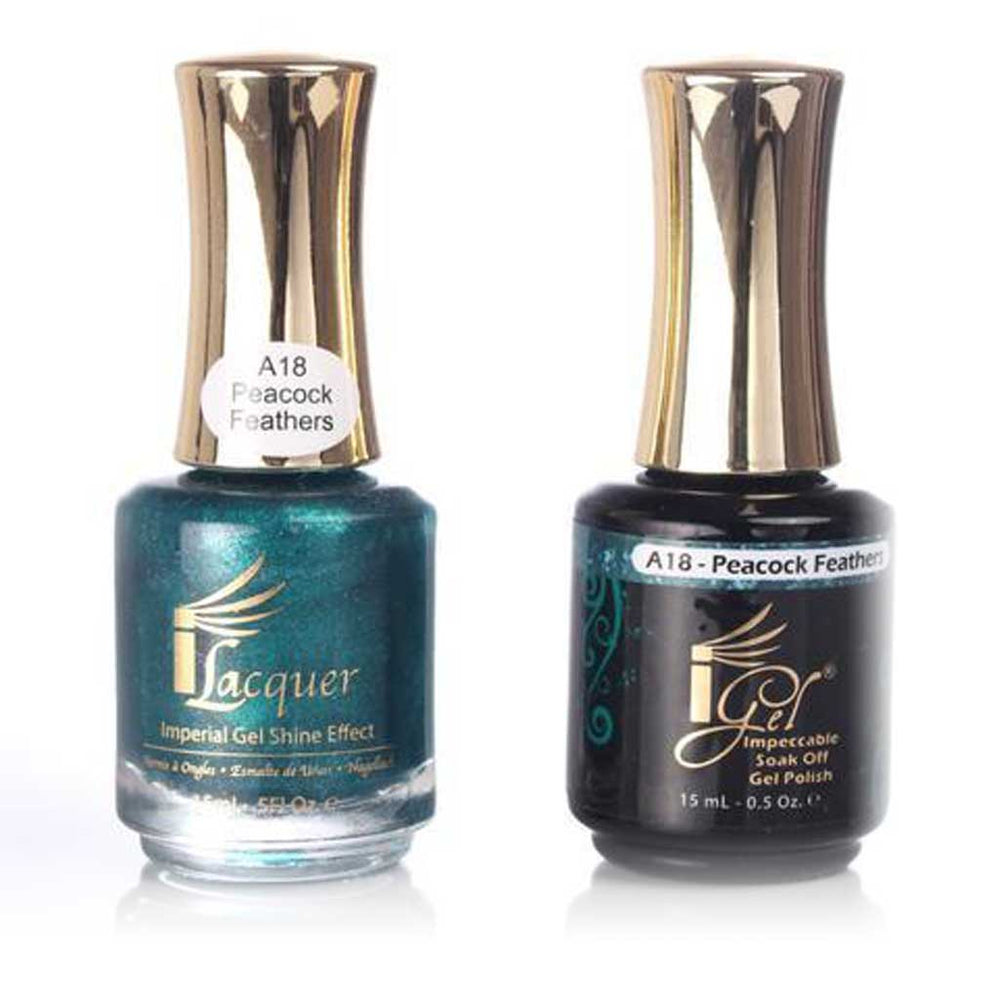 iGel Nail Lacquer + Gel Polish, A18, Peacock Feathers, 0.5oz KK1003