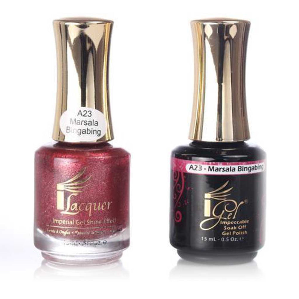iGel Nail Lacquer + Gel Polish, A23, Marsala Bingabing, 0.5oz KK1003