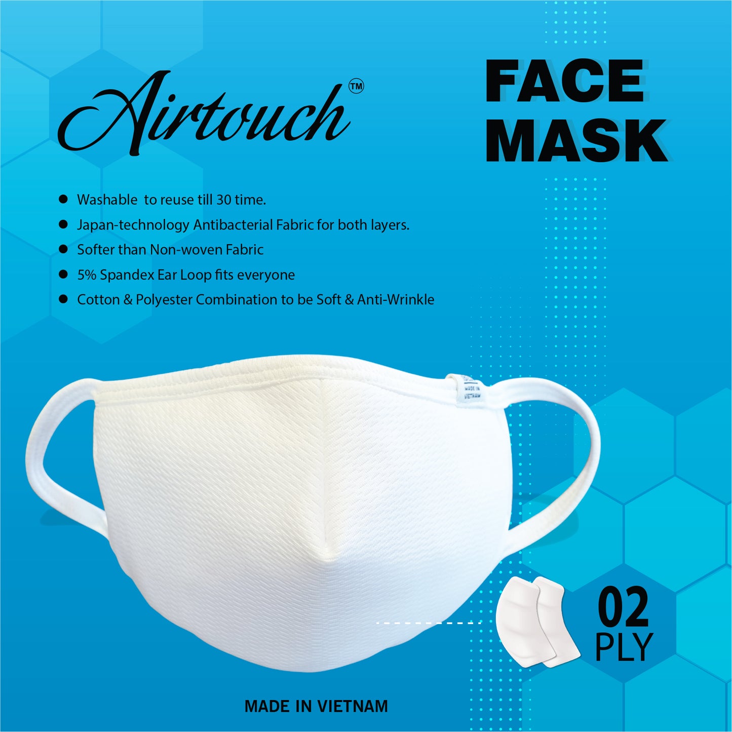 Airtouch Fabric Face Mask (COTTON), 2 PLY (Packing: 1,000 pcs/case)