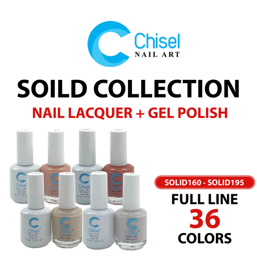 Chisel Nail Lacquer And Gel Polish, Solid Collection, Full line 36 colors (From SOLID160 to SOLID195), 0.5oz