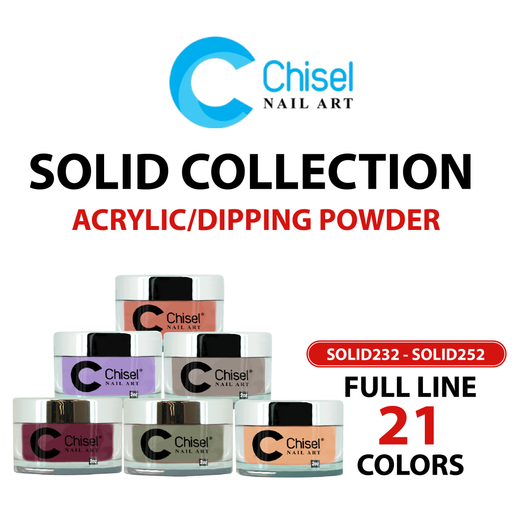 Chisel 2in1 Acrylic/Dipping Powder, (Flavor) Solid Collection, Full Line Of 21 Colors (From SOLID232 To SOLID252), 2oz