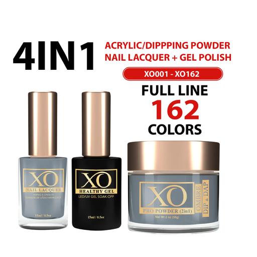 XO 4in1 Acrylic/Dipping Powder + Gel Polish + Nail Lacquer, XO Collection, Full line of 162 colors (From XO001 to XO162)