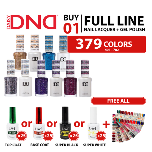 DND Nail Lacquer And Gel Polish, 0.5oz, Full Line Of 379 Colors ( from 401 to 782), Buy 1 Full Line Get 25 Lavi Gel 0.5oz