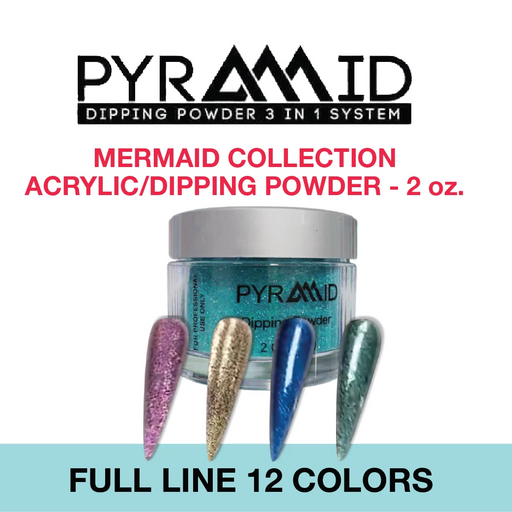 Pyramid Dipping Powder, Mermaid Collection, Full Line Of 12 Colros ( From M01 To M12), 2oz
