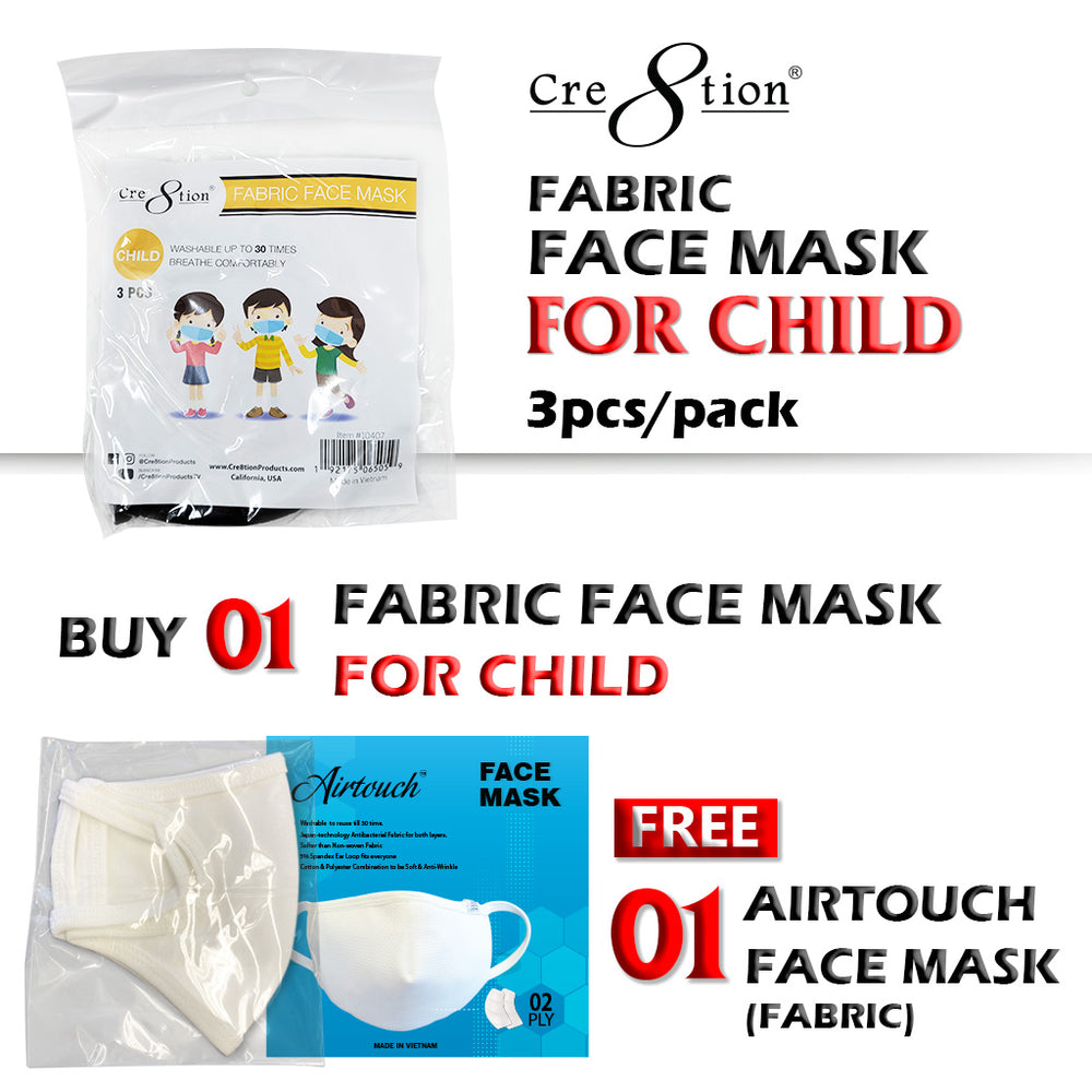 Cre8tion Fabric Face Mask For Child ( 3pcs/pack ), Buy 1 Get 1 Airtouch Fabric Face Mask FREE
