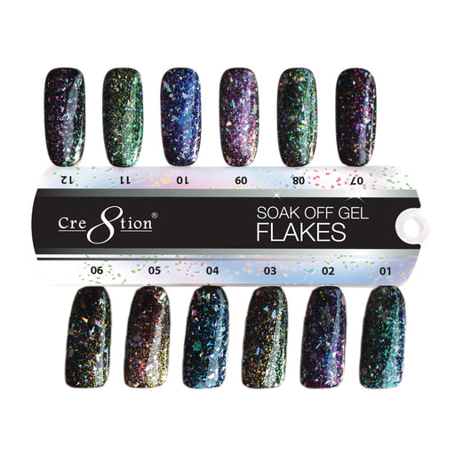 Cre8tion Flakes Gel Polish, 0.5oz, Full line of 12 colors