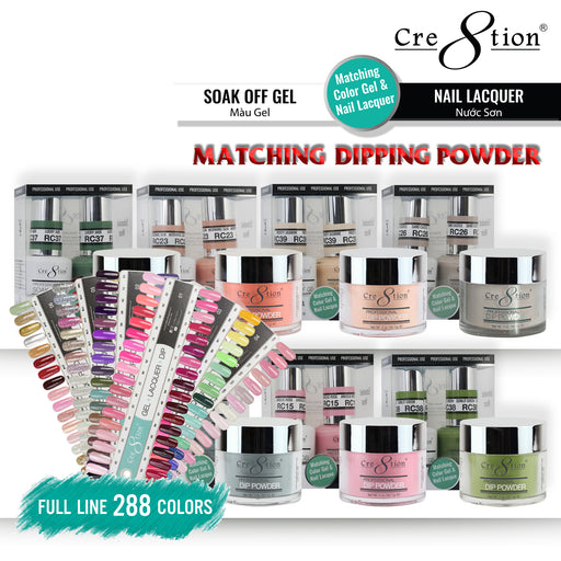 Cre8tion 3in1 Dipping Powder + Gel Polish + Nail Lacquer, Full line of 288 colors, 3104-0600 OK0117MD