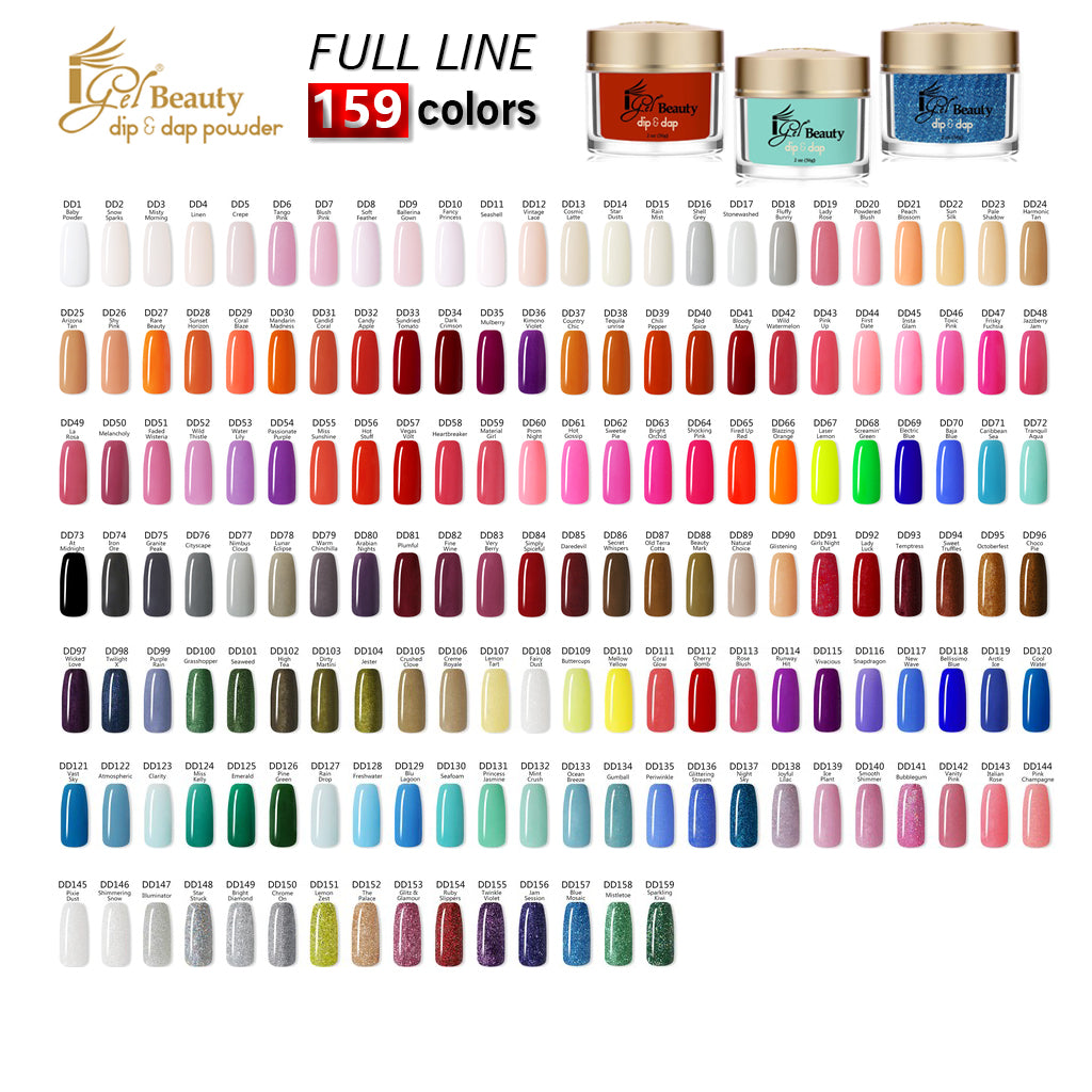 iGel Acrylic/Dipping Powder, Dip & Dap Collection, 2oz, Full line of 159 colors (from DD001 to DD159)