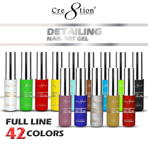 Cre8tion Detailing Nail Art Gel, Full line of 42 colors (from 01 to 42), 0.33oz KK0927