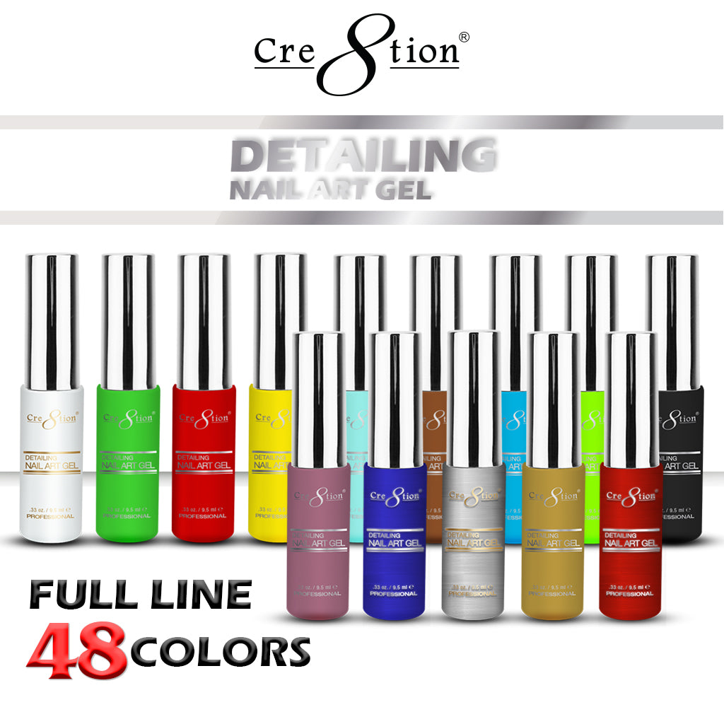 Cre8tion Detailing Nail Art Gel, Full Line Of 48 Colors (From 01 To 48), 0.33oz