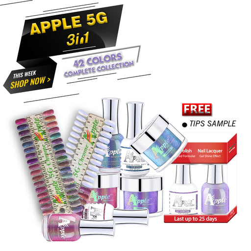 Apple 3in1 Dipping Powder + Gel Polish + Nail Lacquer, 5G Collection, Full line of 42 colors (Form 401 to 421 & 580 to 600)
