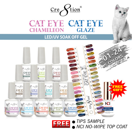 Cre8tion Cat Eye Chameleon + Glaze Eye Gel Polish, 0.5oz, Full Line Of 24 Colors (from CE01 to CE24)
