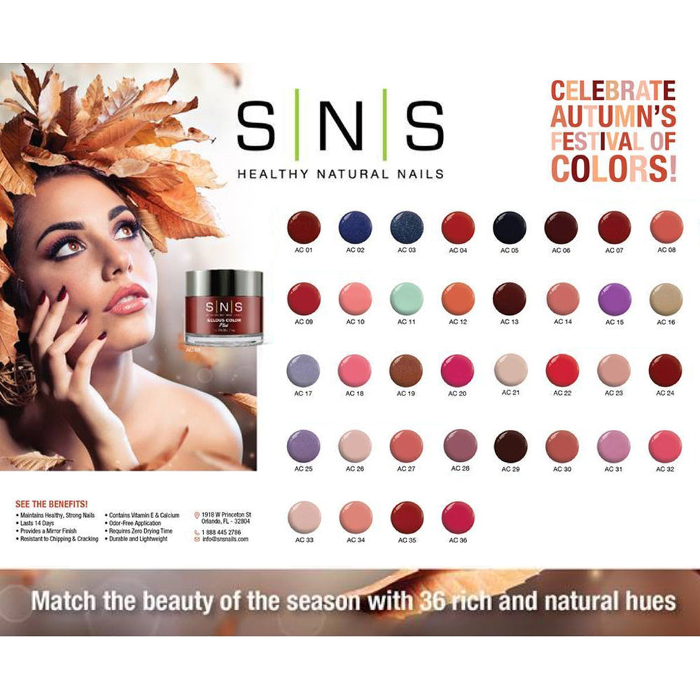 SNS Gelous Dipping Powder, Celebrate Autumn's Festival Of Colors Collection, 1oz, Full Line Of 36 Colors (AC01 - AC36) Pro