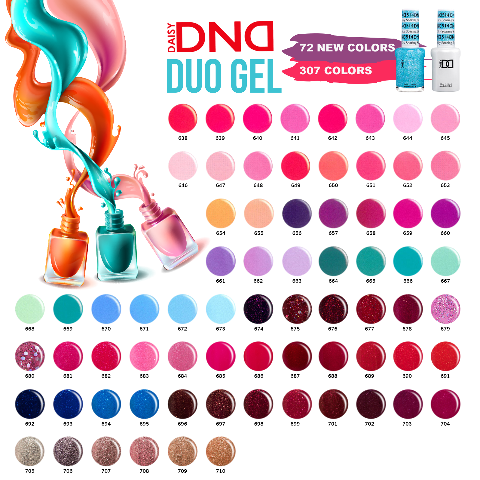 DND Nail Lacquer And Gel Polish, 0.5oz, Full Line Of 307 Colors ( from 401 to 710)