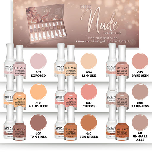 Kiara Sky Gel Polish + Nail Lacquer, In The Nude Collection, Full Line Of 9 Colors (from GN 603 to GN 611) OK1211