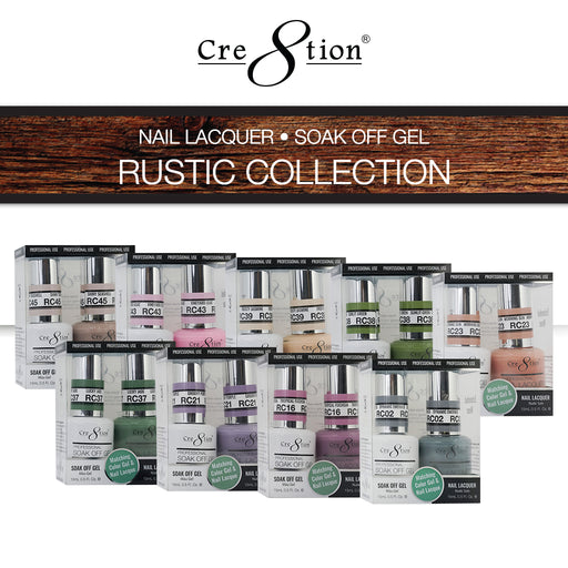 Cre8tion Gel Polish & Nail Lacquer, Rustic Collection, 0.5oz, Full line of 45 colors (from RC01 to RC45) KK1712