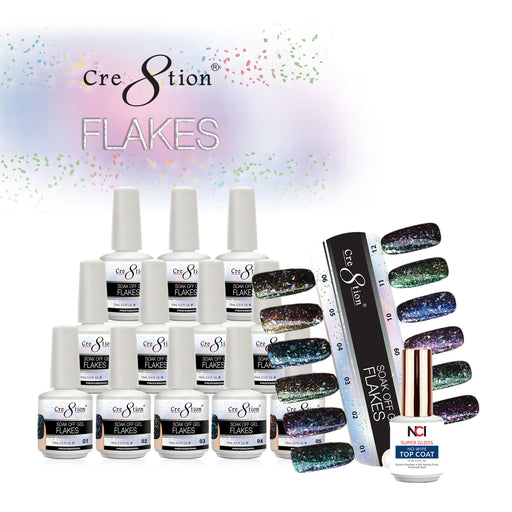 Cre8tion Flakes Gel Polish, 0.5oz, Full line of 12 colors