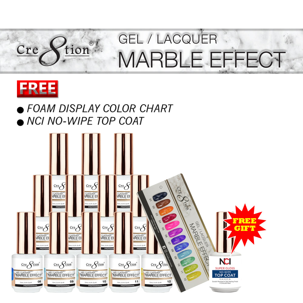Cre8tion Marble Effect Gel Polish, Full line of 12 colors (from 01 to 12), 0.5oz