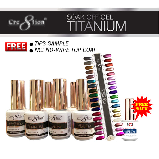 Cre8tion Titanium Gel Polish, Full line of 36 colors (from T01 to T36, Price: $9.13)