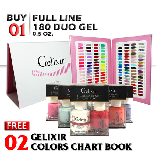Gelixir Duo Gel, Full Line 180 colors (from 001 to 180), Buy 01 Full Line FREE 02 Color Book