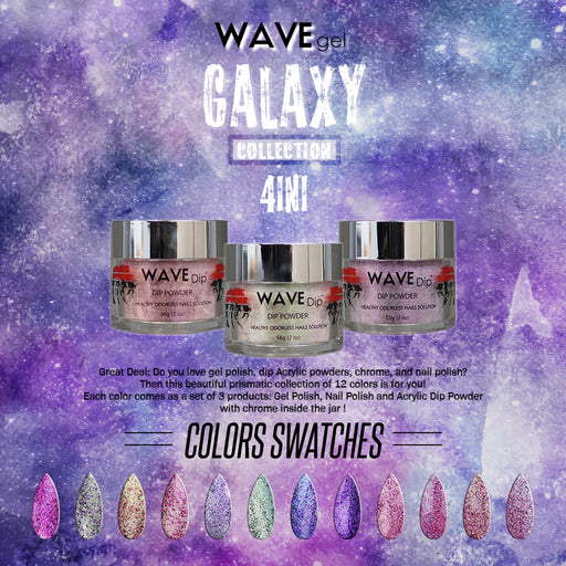 Wave Gel Dipping Powder, Galaxy Collection, Full Line of 12 colors (From 01 To 12), 2oz