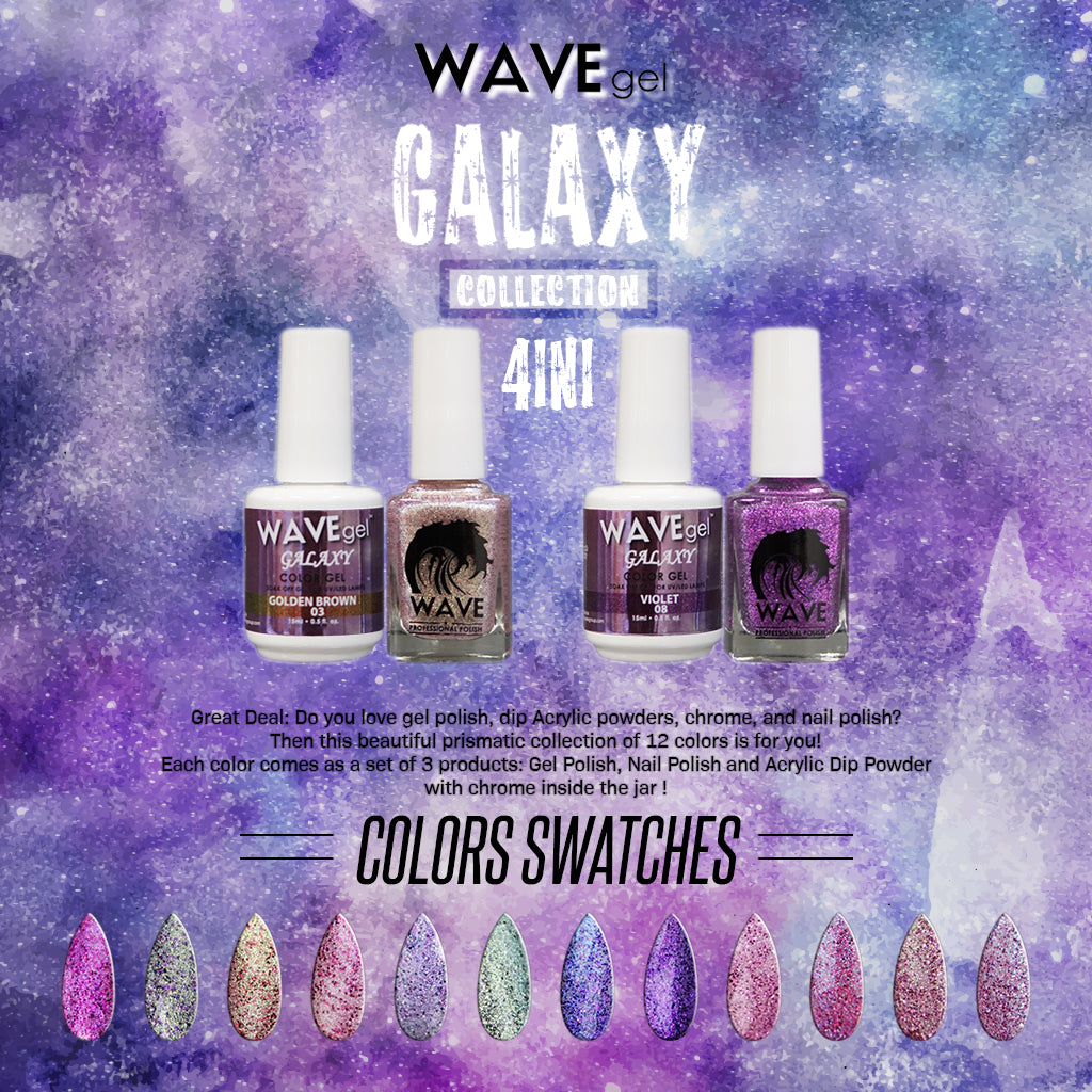 Wave Gel Nail Lacquer + Gel Polish, Galaxy Collection, 0.5oz, Full line of 12 colors (from 01 to 12) KK0927