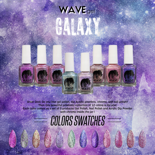 Wave Gel Nail Lacquer, Galaxy Collection, Full line of 12 colors (Form 01 to 12), 0.5oz KK1121