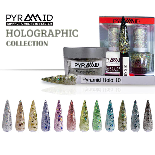 Pyramid 3in1 Dipping Powder + Gel Polish + Nail Lacquer, Holo Collection, Full line of 12 colors (From 01 to 12) OK1115LK