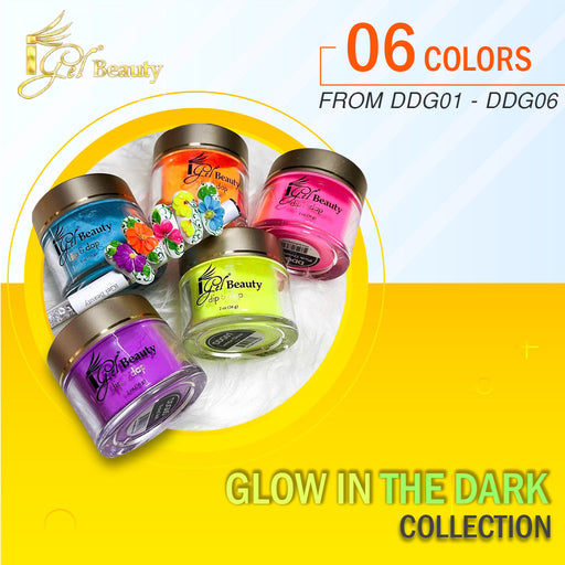 iGel Dip & Dap Powder, Glow In Dark Collection, Full Line Of 6 Colors (From DDG01 To DDG06), 2oz