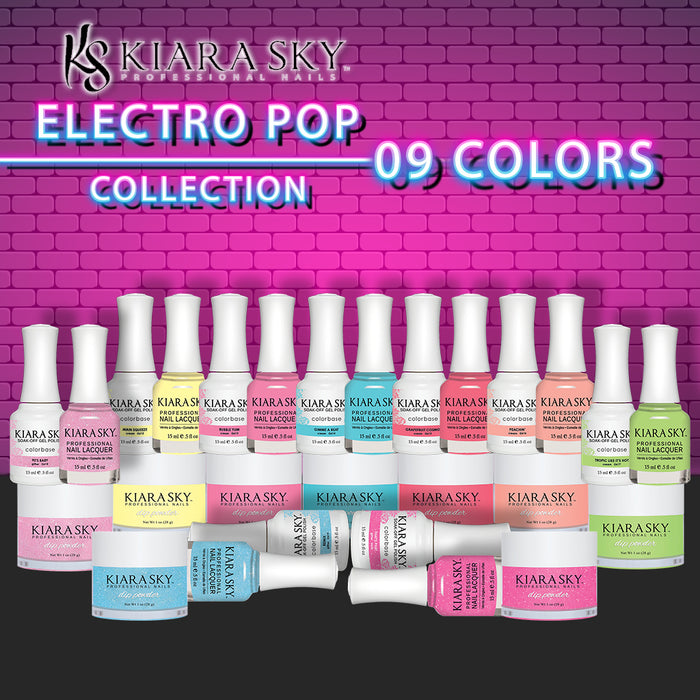 Kiara Sky 3in1 Dipping Powder + Gel Polish + Nail Lacquer 3, Electro Pop Collection, Full line of 9 Colors (from DGL 612 to DGL 620) OK0518VD