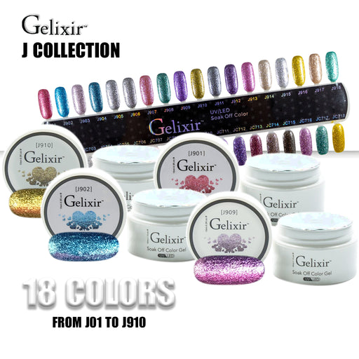 Gelixir Gel , J Collection, 0.5oz, Full line of 18 Colors (From J901 To J918)