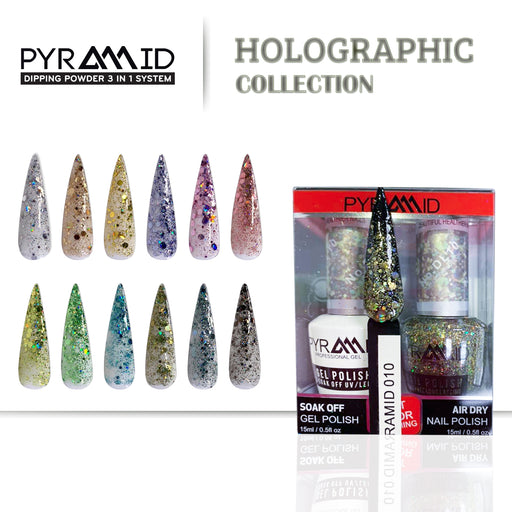 Pyramid Gel Polish + Nail Lacquer, Holo Collection, Full line of 12 colors (From H01 to H12), 0.5oz OK1115LK