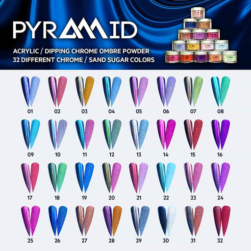 Pyramid Dipping Powder, Chrome Collection, Full Line Of 32 Colors (From 01 To 32), 2oz