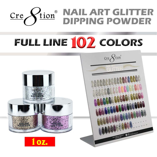Cre8tion Nail Art Glitter, 1oz, Full line of 102 Colors (From 001 to 102)