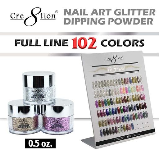 Cre8tion Nail Art Glitter, Full Line Of 102 Colors ( From 001 To 102 ), 0.5oz, 1101-0917F OK0426VD