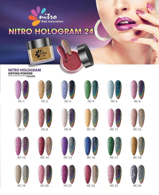 Nitro Dipping Powder, Hologram Collection, Full Line Of 24 Colors (From HC01 To HC36), 2oz OK0626VD