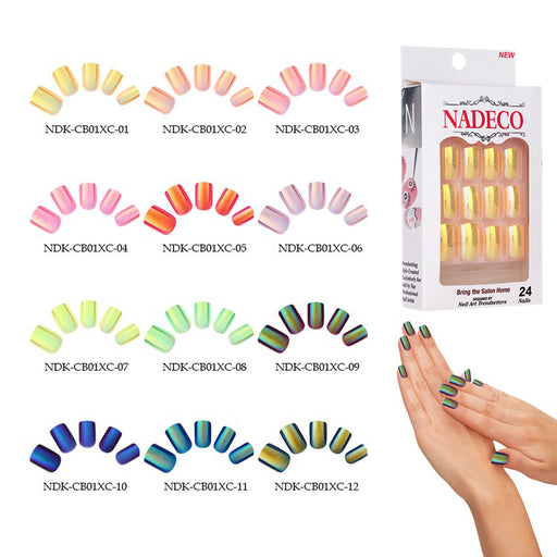 Nadeco Nail Art Trendsetters, Chrome Press On Nail Tips, 24 Nails, CB01XC, Full line of 12 colors OK0614MD
