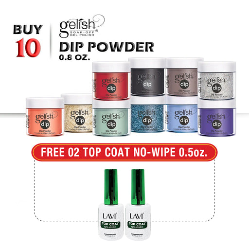 Gelish Dipping Powder, 0.8oz, Buy 10 Get 2 pcs Lavi Top Coat No-Wipe, 0.5oz FREE