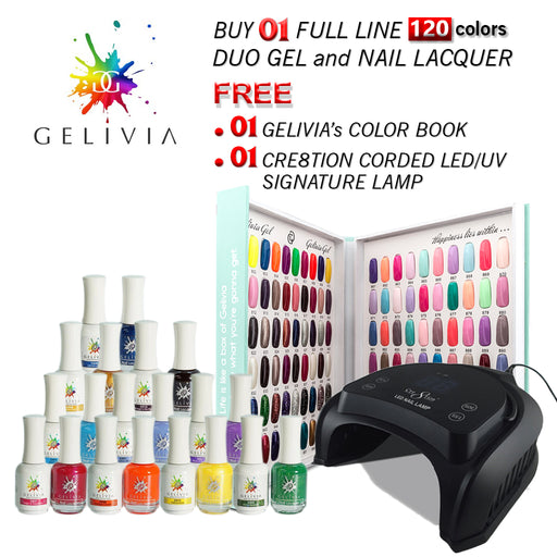 Gelivia Nail Lacquer And Gel Polish, Full line of 120 colors (from 801 to 920), Buy 1 Get 1 Color Book and 1 Cre8tion CORDED Signature Professinal UV/LED Lamp, Black FREE