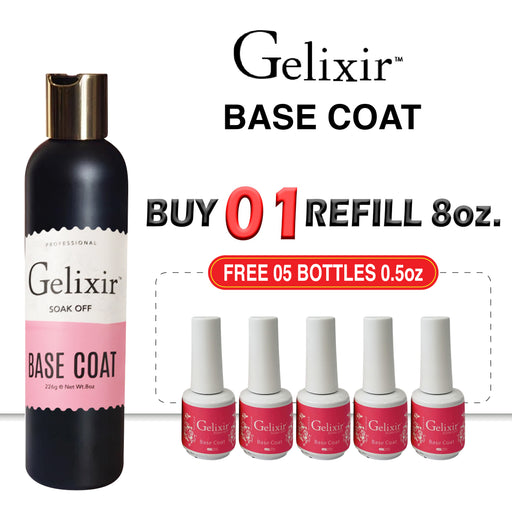 Gelixir Base Coat Refill 8oz, Buy 01 pcs FREE 05 pcs Base Coat 0.5oz