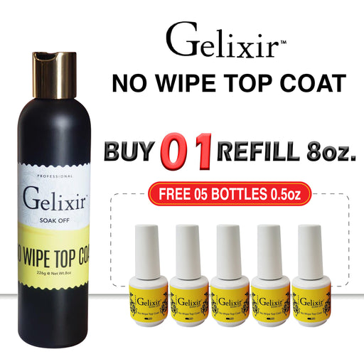 Gelixir Top Coat No - Wipe Refill 8oz, Buy 01 pcs FREE 05 pcs Top Coat No - Wipe 0.5oz
