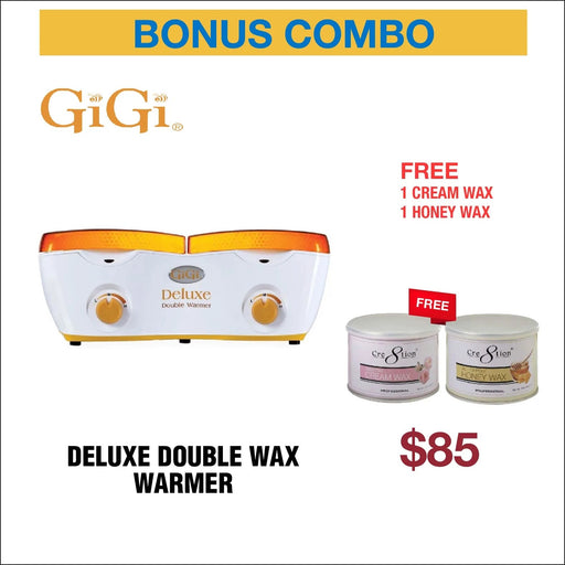 GiGi Deluxe Double Wax Warmer, Buy 01 Get 1 Cre8tion Cream Wax 14oz. & 1 Cre8tion Honey Wax Free