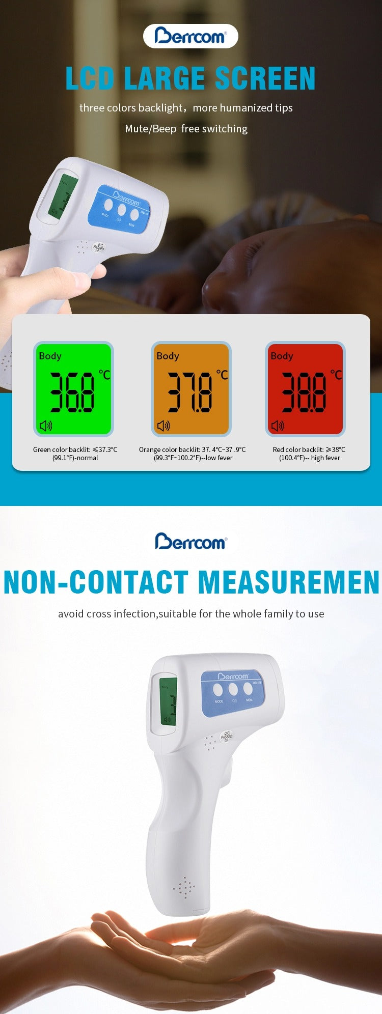 Berrcom Non-Contact Infrared Thermometer, Model JXB-178 OK0604VD