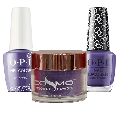 Cosmo 3in1 Dipping Powder + Gel Polish + Nail Lacquer (Matching OPI), Hello Kitty Collection, HPL07 OK1010VD