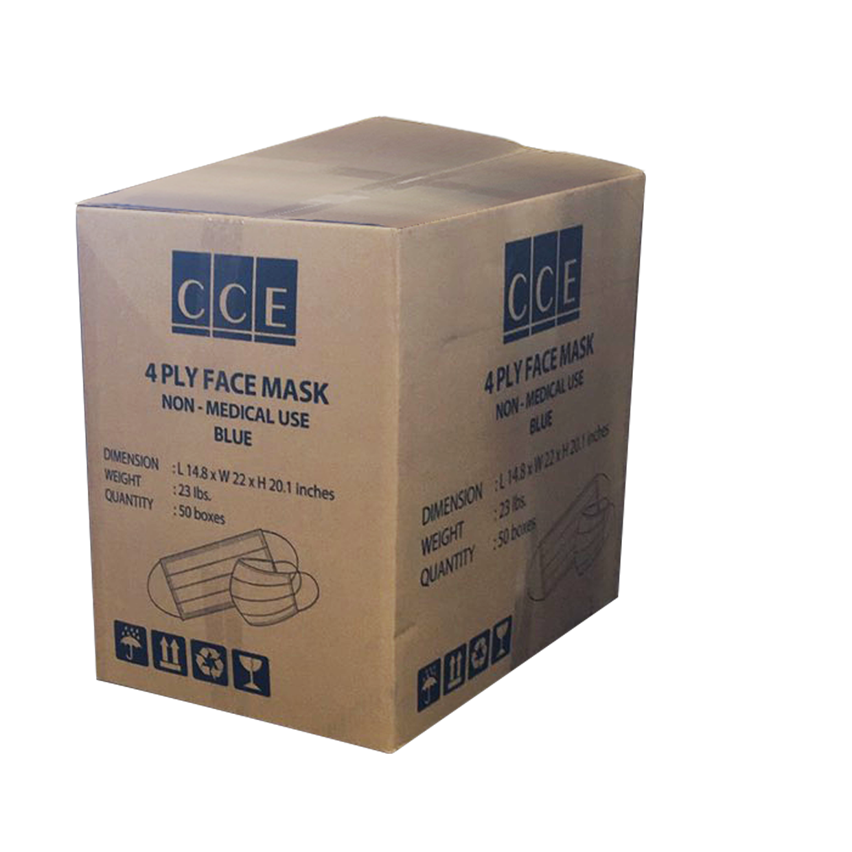 CCE Disposable 4 Ply Face Mask, Blue, CASE, 50 boxes/case OK0715VD