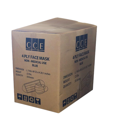 CCE Disposable 4 Ply Face Mask, Blue, CASE, 50 boxes/case OK0715VD